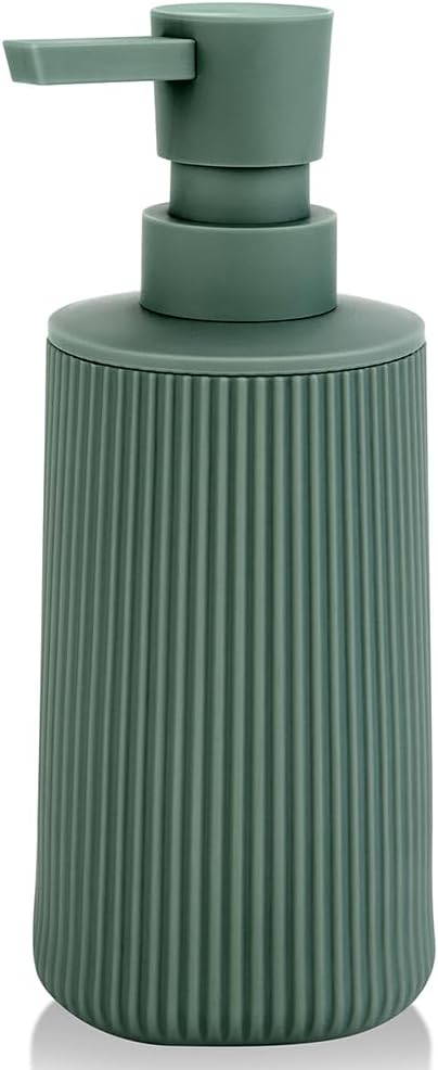 Small Soap Dispenser for Bathroom and Kitchen, Modern Farmhouse Striped Style Plastic Hand Soap Dish Soap Dispenser with Pump Matte Black