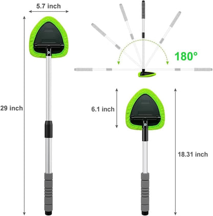 XINDELL Windshield Cleaner Tool – Car Interior Window Cleaning Kit with Extendable Handle & 4 Microfiber Pads, Auto Wiper Inside Windshield Brush for Car & Home Windows