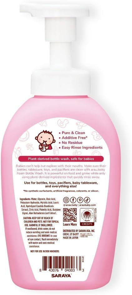 Arau Baby Unscented Foam Bottle Wash Refill, Natural Plant Based Baby Bottle & Dish Soap, No Artificial Fragrance or Additives, Gentle for Washing Bottles, Pacifiers and Toys, Easy Rinse, 15.21 Fl Oz