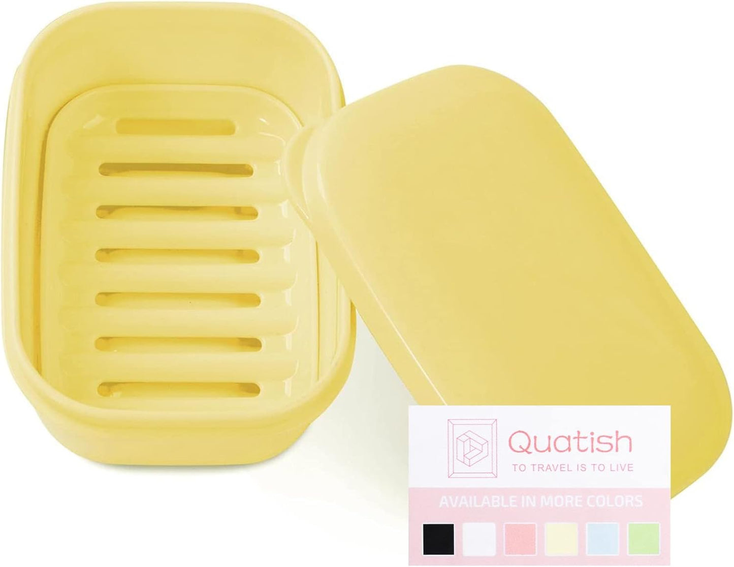 Quatish Leakproof Soap Dish with Lid & Draining Layer, Shatterproof Travel Bar Soap Holder Case Container, Portable Travel Size Toiletries Essentials for Camping, Gym, Bathroom, Black