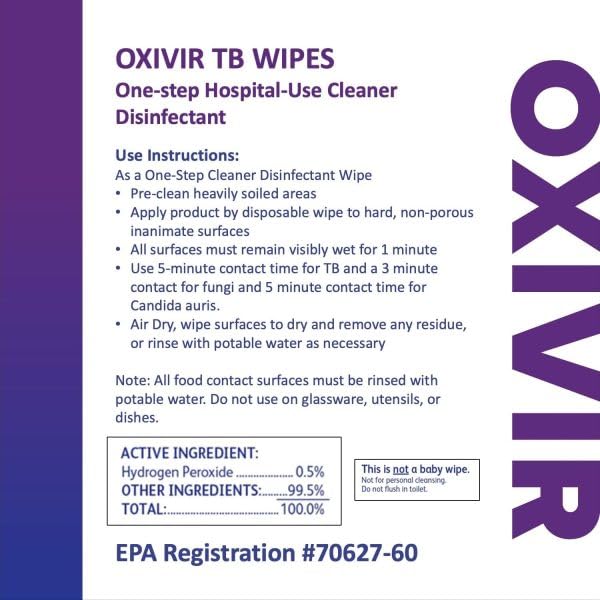 Oxivir Diversey Tb 5388471 Ready-to-Use Disinfectant Cleaning Wipes, Accelerated Hydrogen Peroxide, Large 7x8-Inch Sheets, 60-Wipes, 1-Slim Canister