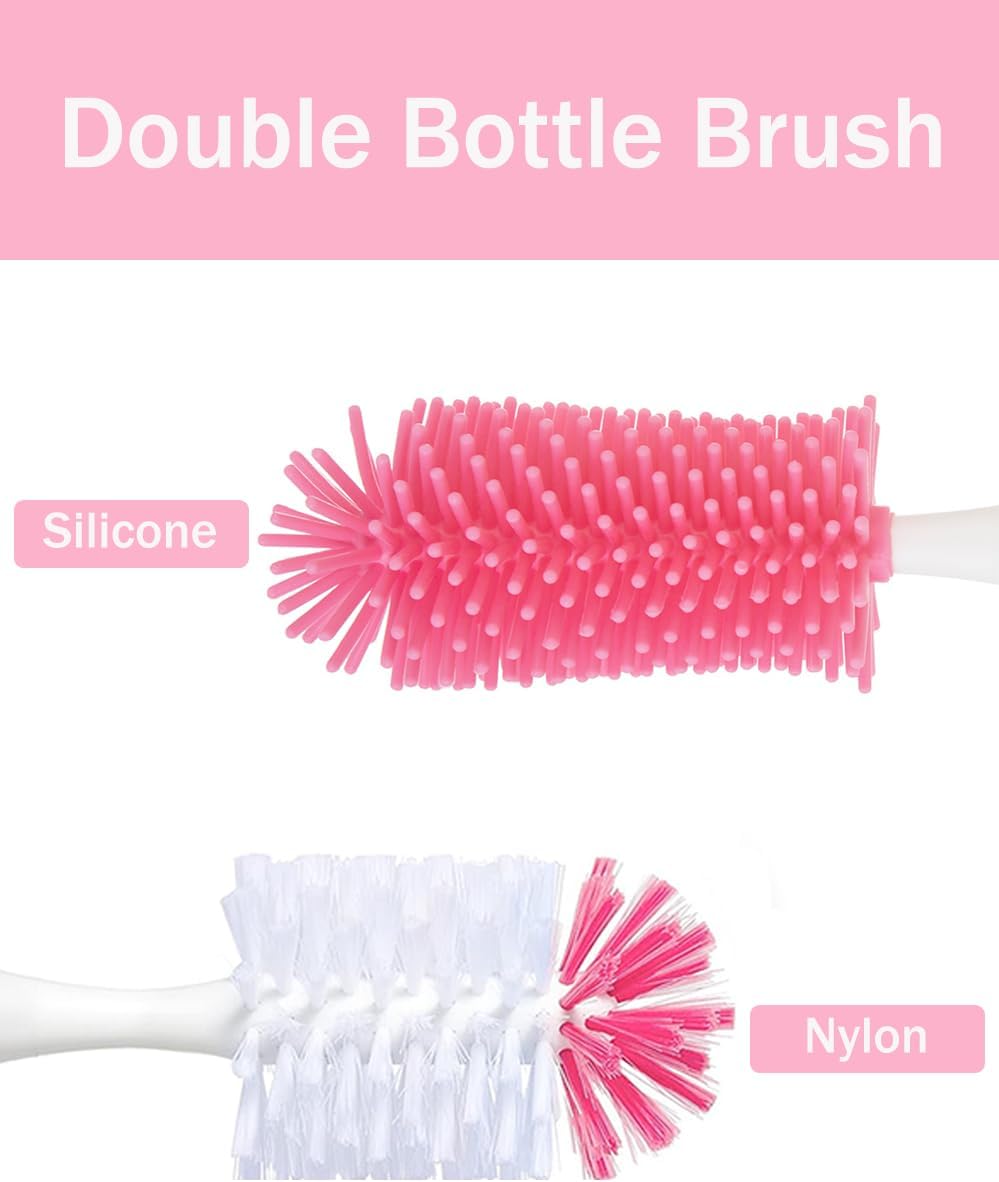 Baby Bottle Brush Set 4 in 1, Baby Bottle Cleaner, with 1P Nylon Bottle Brush, 1P Bottle Cap Brushes, 2P Straw Brushes, Bottle Brush with Nipple Cleaner and Suction Cup, BPA-Free(Green)