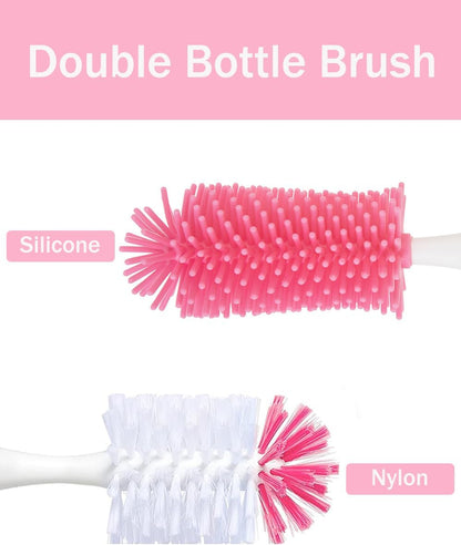 Baby Bottle Brush Set 4 in 1, Baby Bottle Cleaner, with 1P Nylon Bottle Brush, 1P Bottle Cap Brushes, 2P Straw Brushes, Bottle Brush with Nipple Cleaner and Suction Cup, BPA-Free(Green)