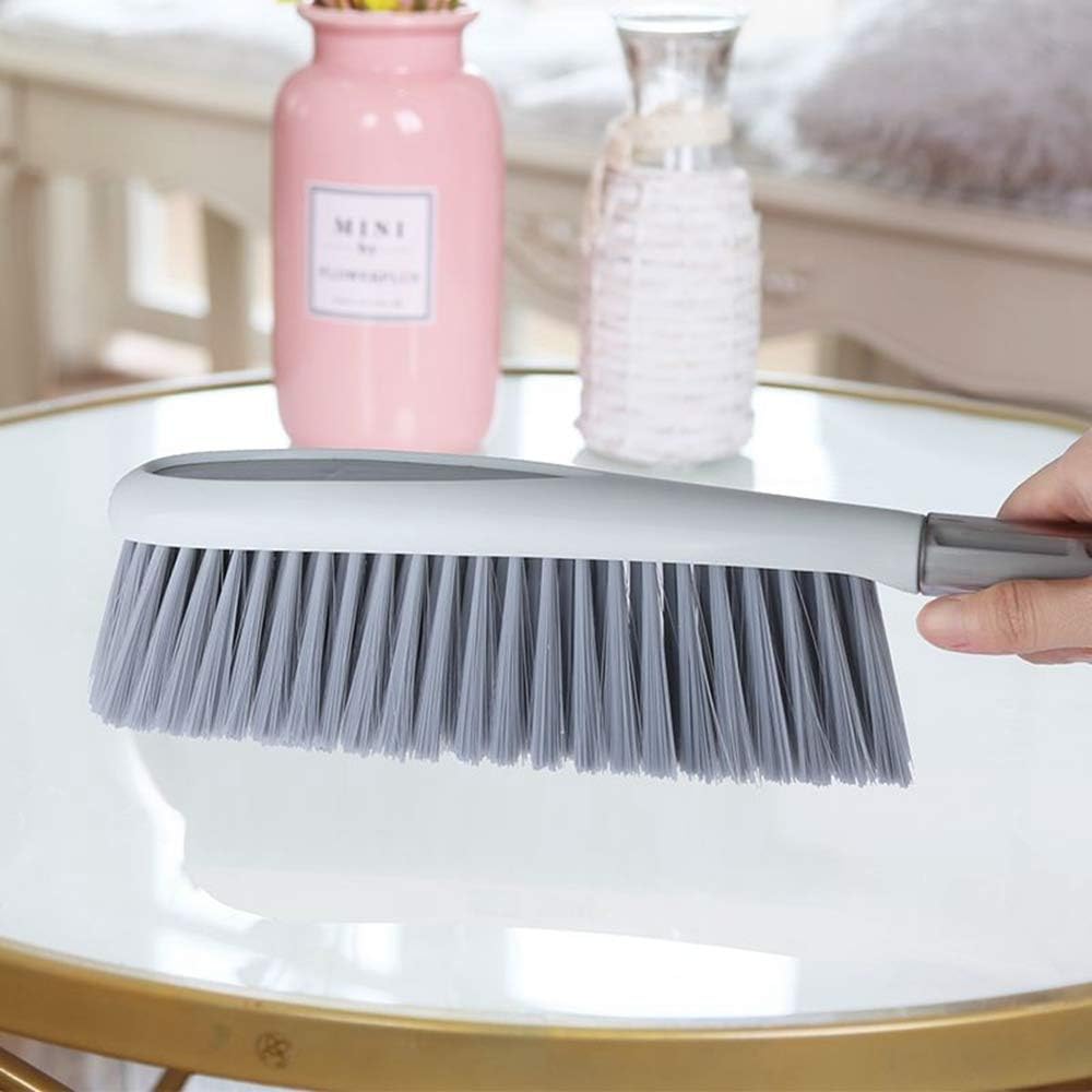 Hand Broom, 14 inch Large Counter Duster, Slightly Stiff Plastic Bristle Brush with Long Handle, Sweep for Furniture, Floor, Bench, Carpet, Woodworking, Patio, Home, Shop(Gray, 14 inch)