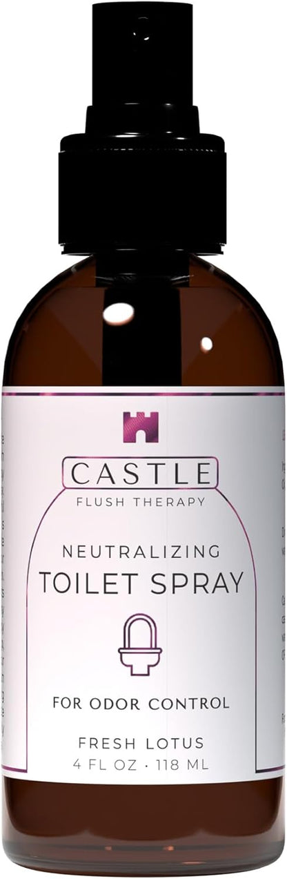 Castle Flush Therapy Neutralizing Toilet Spray | Odor Control: Mist Over the Water Surface, Go, Then Flush | Bathroom Freshening | Neutralizes Odors at the Source | Fresh Lotus | 0.45 oz (2 Pack)