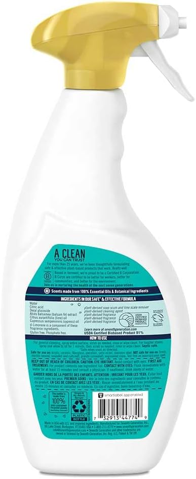 Seventh Generation Tub & Tile Cleaner, Emerald Cypress & Fir Scent, 26 Fluid Ounce (Pack of 8)
