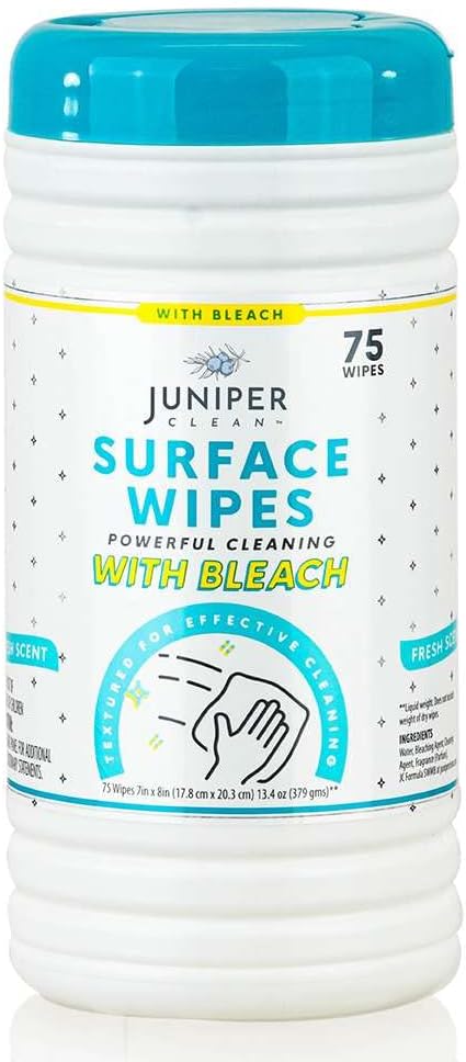 Juniper CLEAN 3 Pack Surface Cleaning Wipes with Bleach, All-Purpose Cleaner for Bathroom, Kitchen, Office, 216 Count Soft Flow, Fresh Scent, Lint Free & Durable