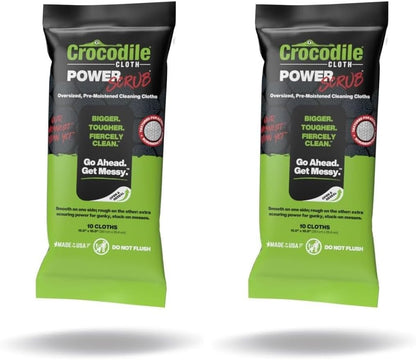 Crocodile Cloth PowerSCRUB Cleaning Wipes – 80 (15" x 10") Dual-Surface Cloths, Heavy-Duty, Moist, Absorbent, & Disposable - Safe on Skin & Multiple Surfaces