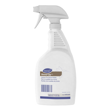 Diversey 4995480 Shine Up Lemon Furniture Polish, Cleans, Restores & Protects Wood, Ready-to-Use Capped Spray Bottle, 32-Ounce (Pack of 12 with 2 spray nozzles)