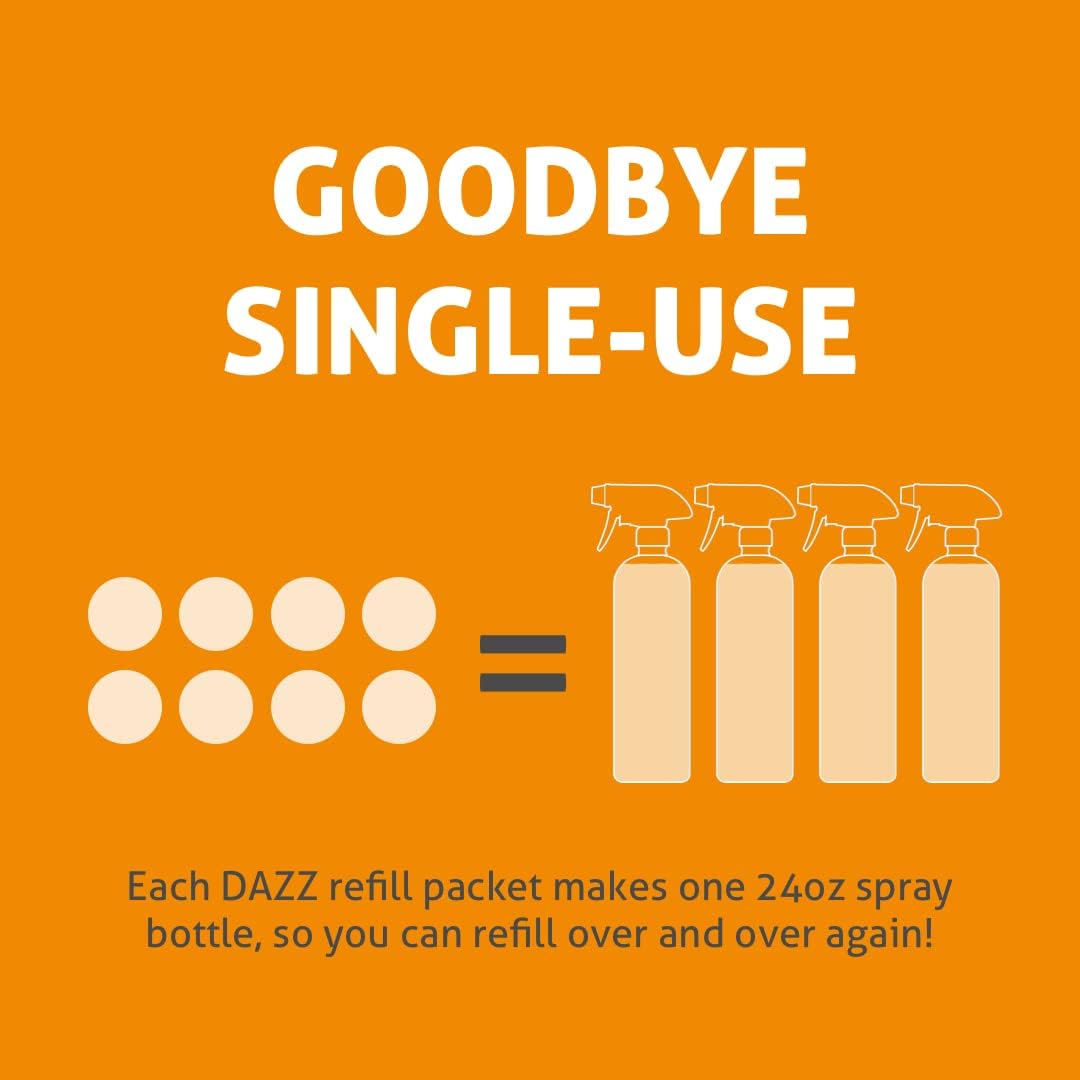 Dazz Bathroom Cleaner Starter Kit (1 Reusable Spray Bottle, 2 Refills) Tile, Tub Shower, Countertop and Bathroom Surfaces - All Natural, Eco Friendly, Non Toxic - Safe for Kids & Pets