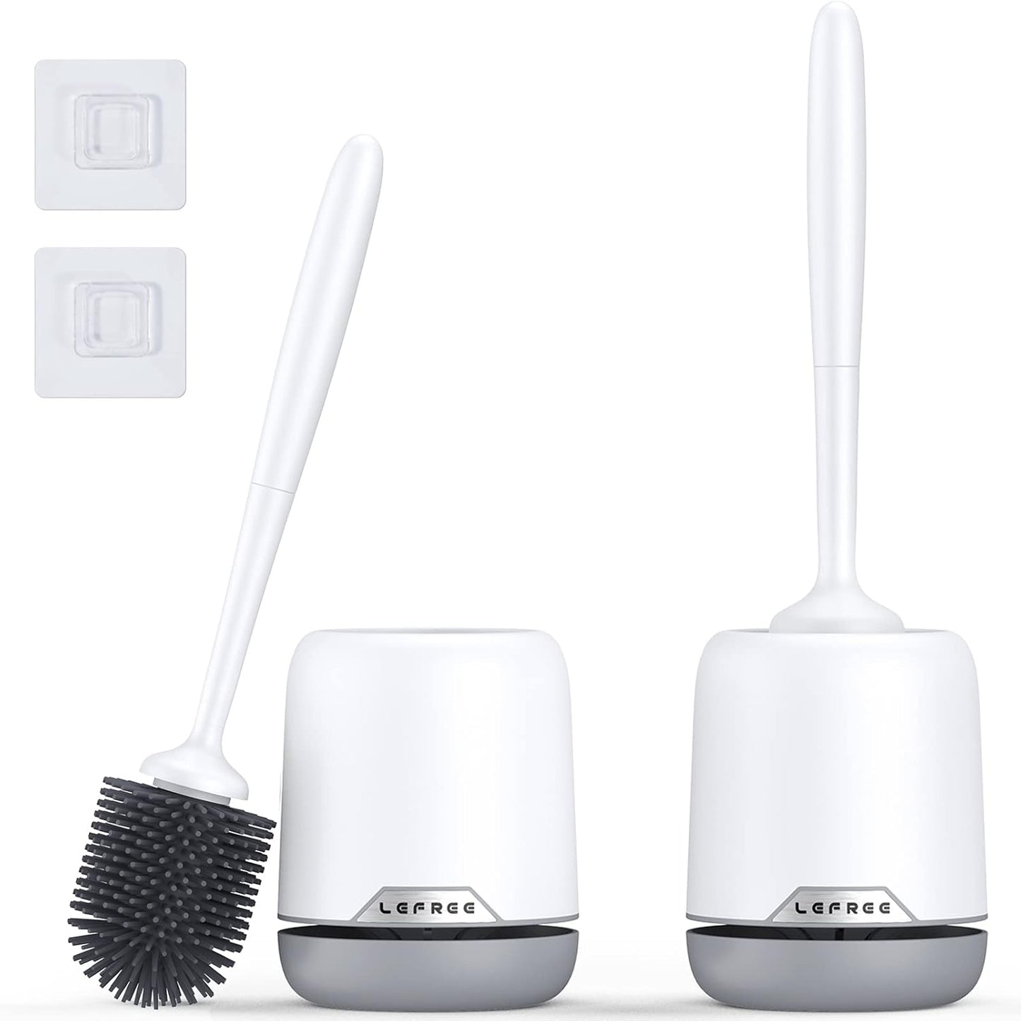 Lefree 2 Pack Silicone Toilet Bowl Brush and Holder Set with Ventilated Holder, Floor Standing & Wall Mounted Toilet Scrubber
