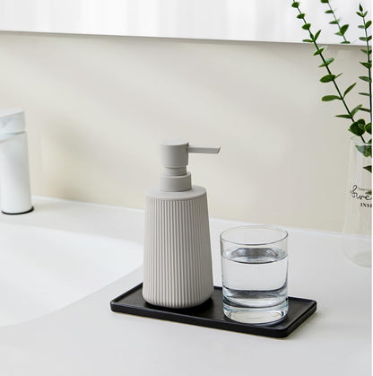 Small Soap Dispenser for Bathroom and Kitchen, Modern Farmhouse Striped Style Plastic Hand Soap Dish Soap Dispenser with Pump Matte Black