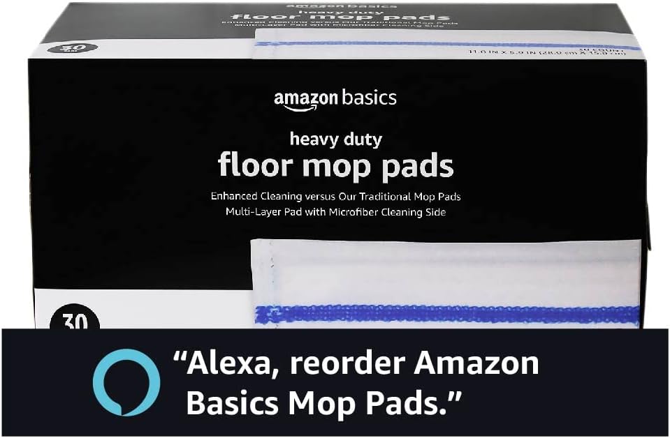 Amazon Basics Heavy Duty Disposable Floor Cleaning Mopping Pads with Absorbent Microfiber, Fits Swiffer WetJet Mopping Systems, 30 Count