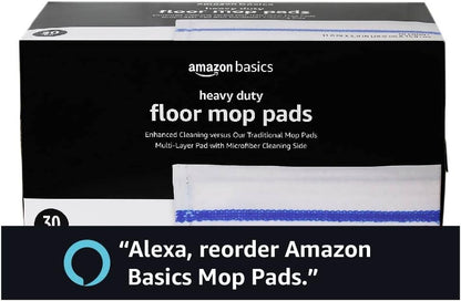 Amazon Basics Heavy Duty Disposable Floor Cleaning Mopping Pads with Absorbent Microfiber, Fits Swiffer WetJet Mopping Systems, 30 Count