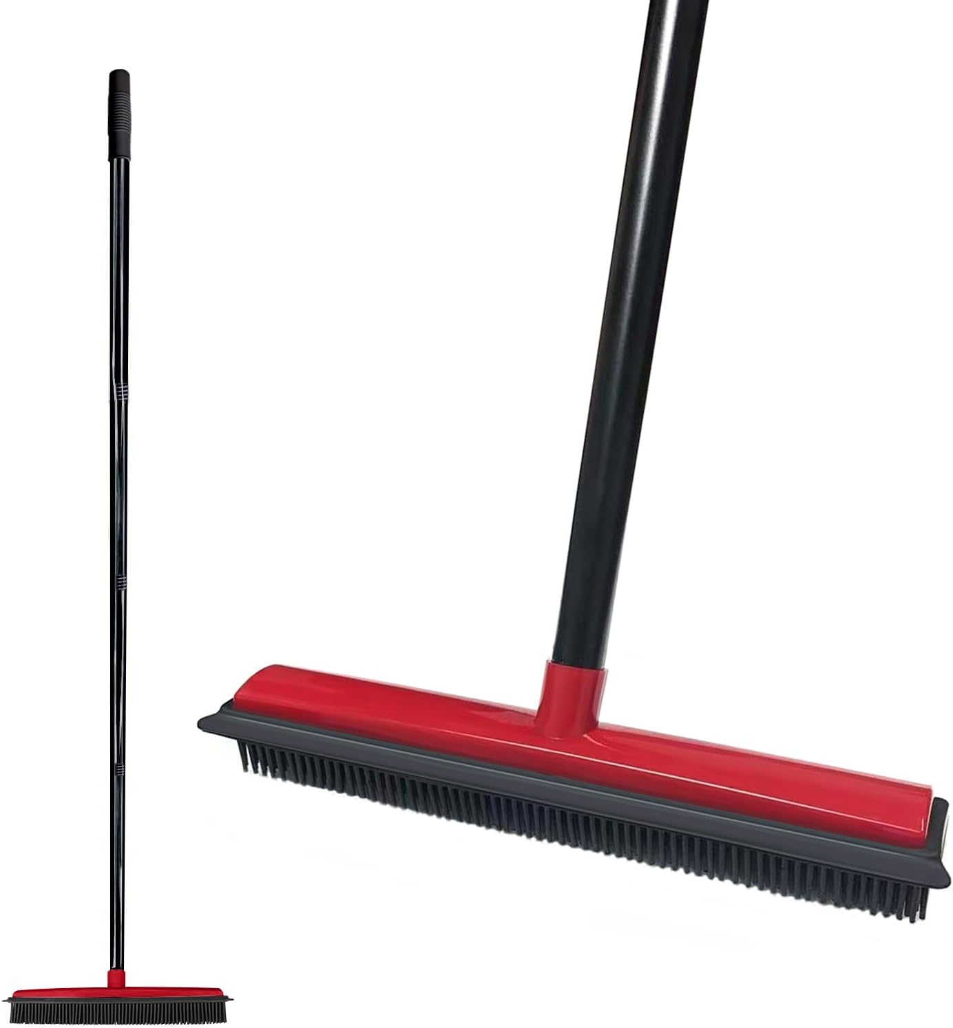 Pet Hair Rubber Broom with Squeegee for Carpet,Fur Remover Broom Carpet Rake for Pet Hair Removal, with 50" Long Handle