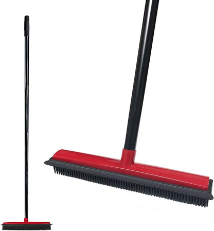 Pet Hair Rubber Broom with Squeegee for Carpet,Fur Remover Broom Carpet Rake for Pet Hair Removal, with 50" Long Handle