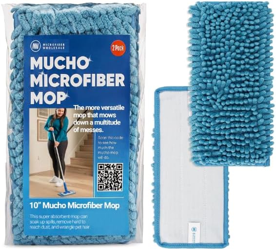 10" Mucho Microfiber Mop System - Mops for Floor Cleaning - Hardwood Floor Mop for Tile, Laminate, Wood, Vinyl Floors | Washable Pads | Dry & Wet Mopping - Microfiber Wholesale