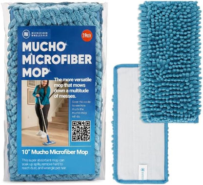 10" Mucho Microfiber Mop System - Mops for Floor Cleaning - Hardwood Floor Mop for Tile, Laminate, Wood, Vinyl Floors | Washable Pads | Dry & Wet Mopping - Microfiber Wholesale