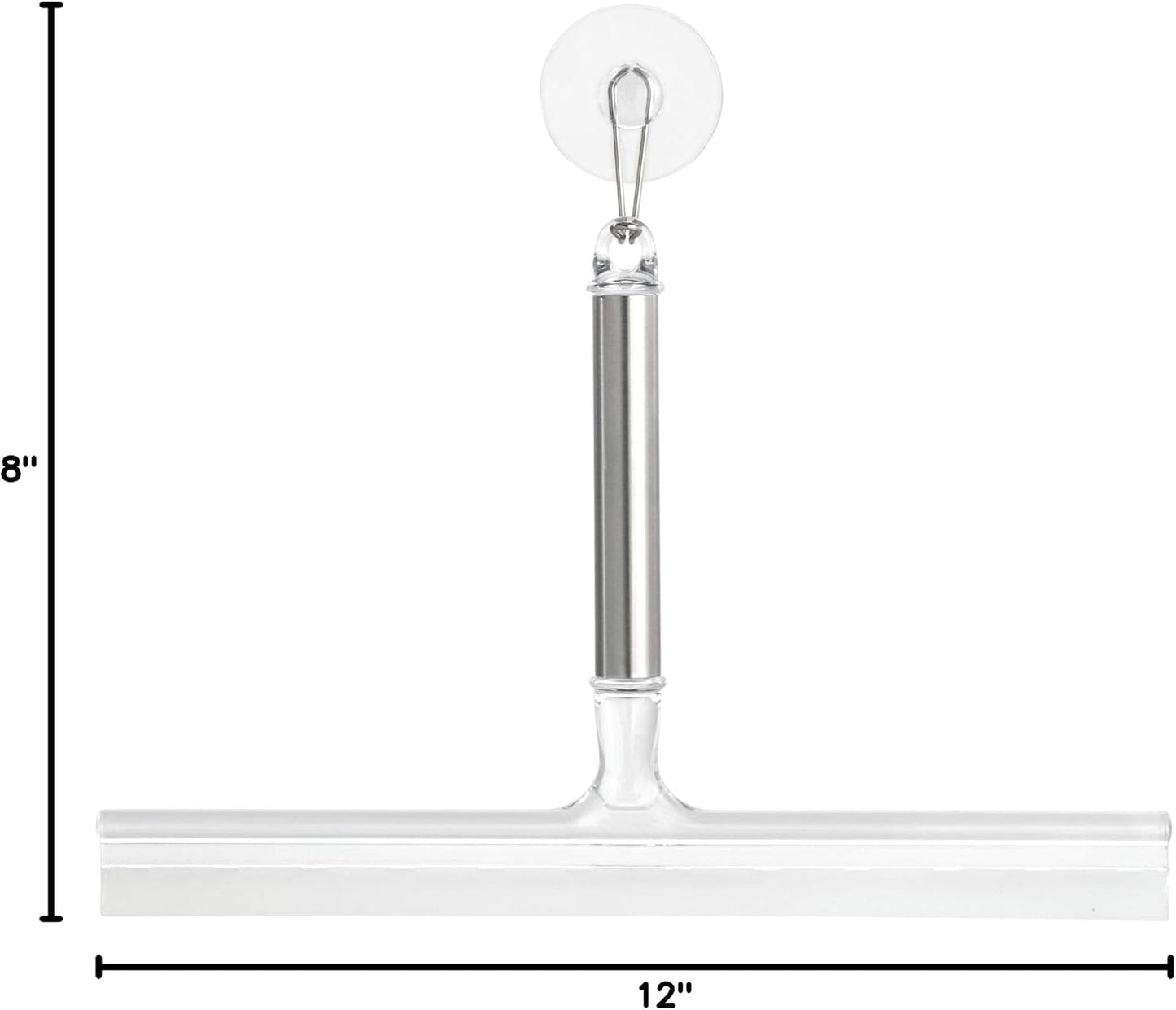 iDesign Forma Brushed Stainless Steel Squeegee with Suction Storage Hook - 12" x 8"