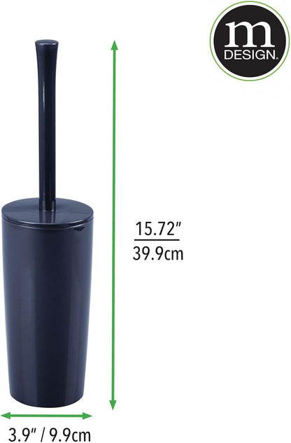 mDesign Slim Plastic Toilet Bowl Brush and Holder Set, Modern Compact Storage Organizer Cleaner Scrubber for Toilet - Heavy Duty Cleaning Plunger for Bathroom, Aura Collection - Navy Blue
