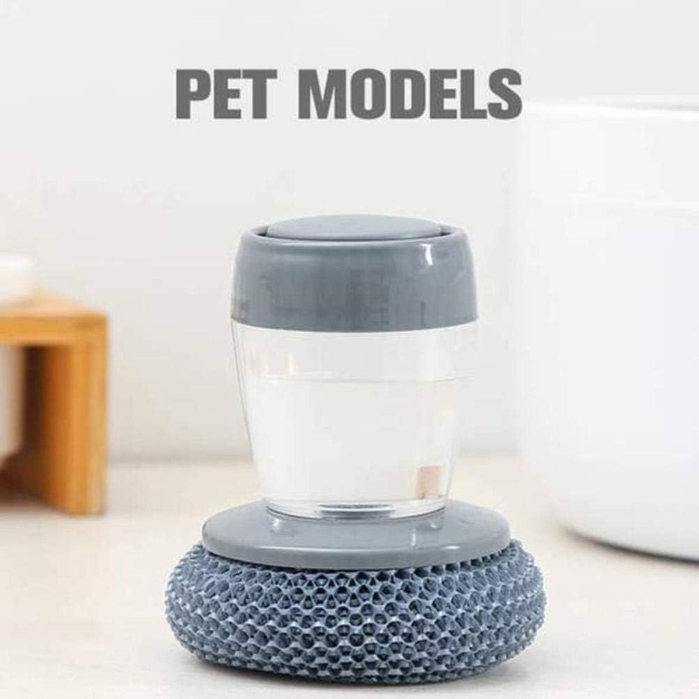 Steel/PET Dish Scrubber, Soap Dispensing Palm Brush, Non-Scratch PET Brush with Soap Dispenser Set, Scouring Pad Pot Scrubber Metal Sponge Household Kitchen Cleaning Brush
