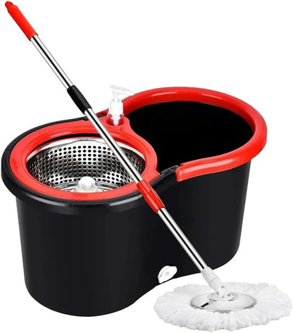 Spin Mop and Bucket Set with Wringer,360° Spinning Mop Bucket with 3 Microfiber Mop Head and 61" Adjustable Handle,for Floor Cleaning