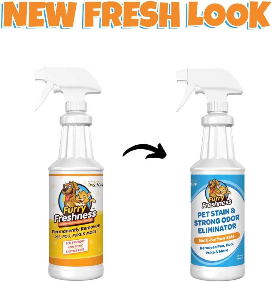 FurryFreshness Extra Strength Cat or Dog Pee Stain & Permanent Odor Remover + Smell Eliminator -Removes Stains From Pets & Kids Including Urine or Blood- Lifts Old Carpet Stains- (2 Pack)