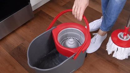 Simpli-Magic 79349 Spin Mop Cleaning System with 3 Microfiber Mop Heads, Red/GRAY,Red/Black