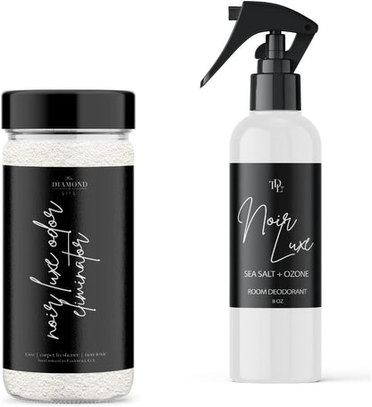 Home 'Noir Luxe' Sea Salt & Ozone Carpet Powder for Vacuuming,Upholstery Freshener with Room Spray Bundle, Air/Fabric/Linen Odor Eliminator, Pet Safe, Spring Cleaning