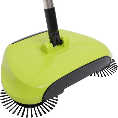 Manual Push Floor Sweeper Broom, Hand Push Sweeper with Enclosed Dustpan Bin, 3‑in‑1 360° Rotating Floor Cleaning Brush Mop Machine Adjustable Handle Vacuum‑Free for Tile Hardwood Carpet Green