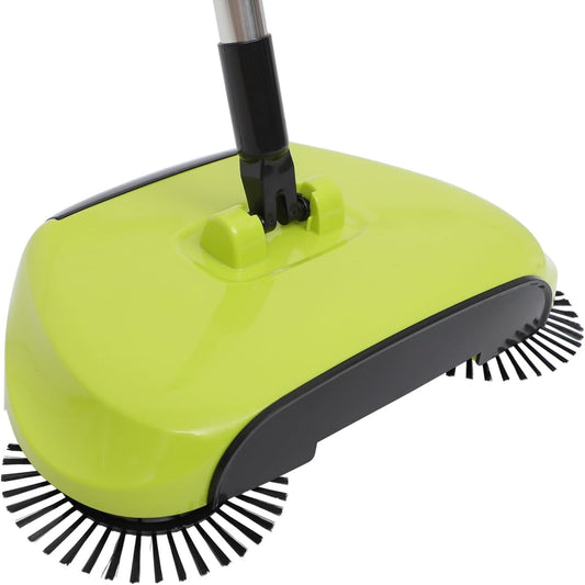 Manual Push Floor Sweeper Broom, Hand Push Sweeper with Enclosed Dustpan Bin, 3‑in‑1 360° Rotating Floor Cleaning Brush Mop Machine Adjustable Handle Vacuum‑Free for Tile Hardwood Carpet Green
