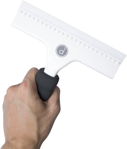 Squeegee for Shower Door, Car Windshield, and Glass Window - 2 Extra Silicone Replacement Blades - Foam Handle - Black