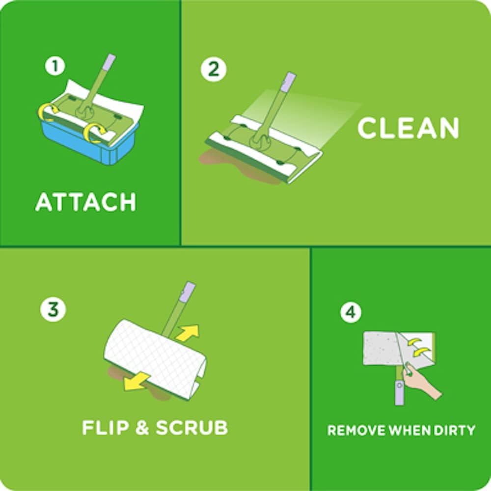 Swiffer Sweep + Mop, Wet Pads Refill, Floor Cleaner for Dirt, Dust, Hair, Cleaning Cloths for Mopping Home, Bathroom, Kitchen, All Purpose Multi-Surface Floor Wipes, Gain, 24ct