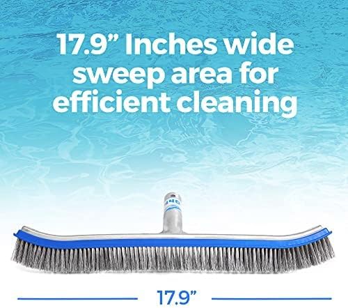440 Heavy Duty Pool Brush - 18-inch Extra-Wide Metal Brush Head with Stainless Steel Wire Bristles & Curved Edges for Cleaning Pool Tiles, Walls, Floor, Steps (Stainless Steel)