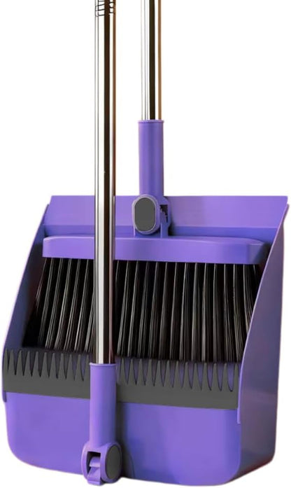 2-in-1 Broom with Dustpan Combo Set,Long Handle Broom Dustpan Combo with Dustpan Teeth to Automatically Clean Hair for Home, Indoor or Outdoor Cleaning Hall Floor (Gray)