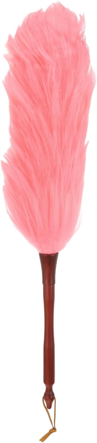 uxcell Wool Duster, 14.2" Natural Feather Cleaner Household Cleaning Duster with Solid Wooden Handle for Cleaning Fans Window Blinds Shelves Furniture, Pink