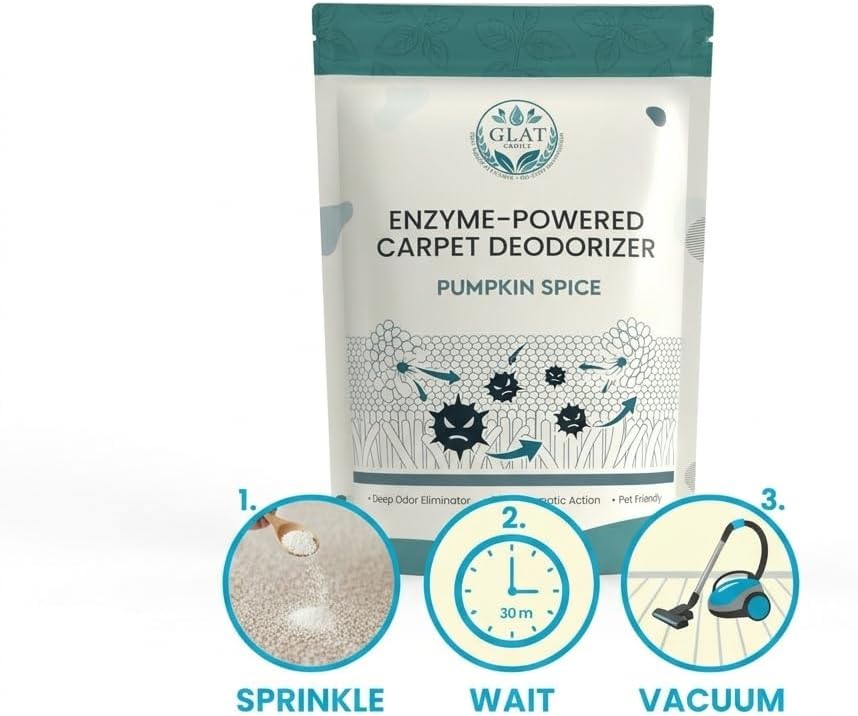Enzyme-Powered Carpet Deodorizer (Powder) - Pumpkin Spice Scent | Natural Pet Odor Eliminator | Bio-Enzymatic Formula, Premium Performance, Eco Friendly | 16 oz
