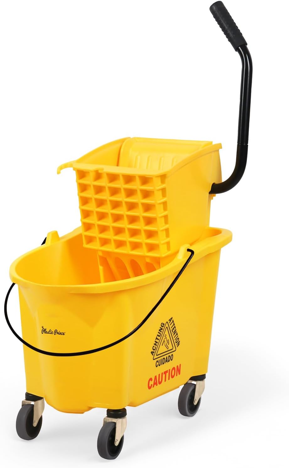 PLASTIC PRINCE Small Mop Bucket with Wringer on Wheels 5 Gallon, Heavy Duty Dual Chamber Mop Bucket Separate Dirty Water, Perfect for Household, 20 Quart Yellow