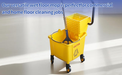 35 Qt. Side-Press Mop Bucket and Wringer Combo on Wheels Yellow for Professional/Industrial/Business Heavy-Duty Floor Cleaning/Mopping,Including Industrial Mop and Rubber Gloves