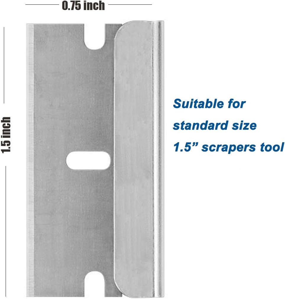 Razor Blades Metal Scraper Tool Pull Push Glass Scraper Stove Top Scraper Window Ceramic Scraper with10 PCS Single Edge Replacement Scraper Blades Removing Decal Label Residue Sticker,Silver