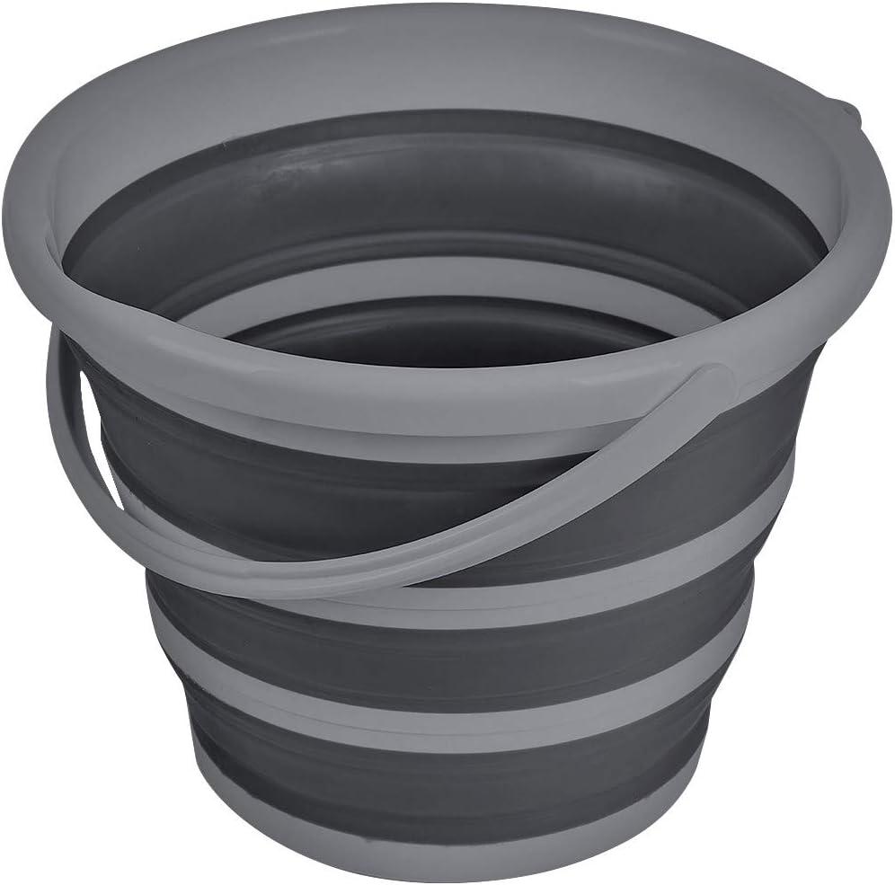 Brookstone Collapsible Bucket, Foldable Cleaning Bucket with Handle, Household Essentials Cleaning Basin and Dust Mop Bucket, Collapsible Wash Basin for Car Cleaning, [2.6 Gal. 10L] Square, Grey