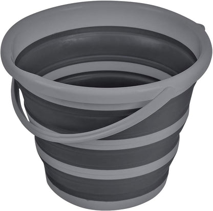 Brookstone Collapsible Bucket, Foldable Cleaning Bucket with Handle, Household Essentials Cleaning Basin and Dust Mop Bucket, Collapsible Wash Basin for Car Cleaning, [2.6 Gal. 10L] Square, Grey