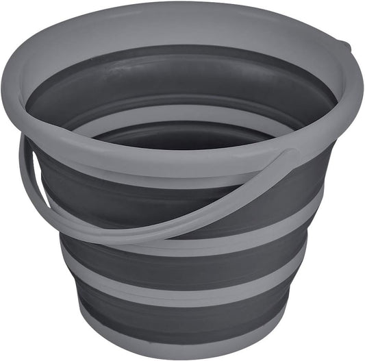 Brookstone Collapsible Bucket, Foldable Cleaning Bucket with Handle, Household Essentials Cleaning Basin and Dust Mop Bucket, Collapsible Wash Basin for Car Cleaning, [2.6 Gal. 10L] Square, Grey