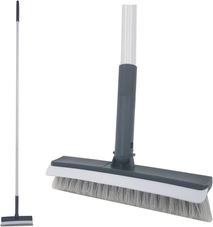 Push Broom,Pet Hair Removal Broom with Squeegee,Soft Silicone Bristle Broom with Long Handle,Non Scratch Carpet Sweeper Brush for Cat Dog Hair Hardwood(Orange) Extra Long for Tall People