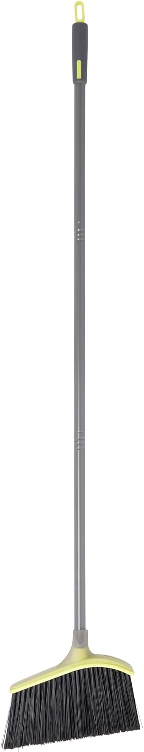Casabella Basics 2-Piece Angled Broom and Dustpan Set, 44" Angled Broom with Long Handle and Dustpan, Silver/Green