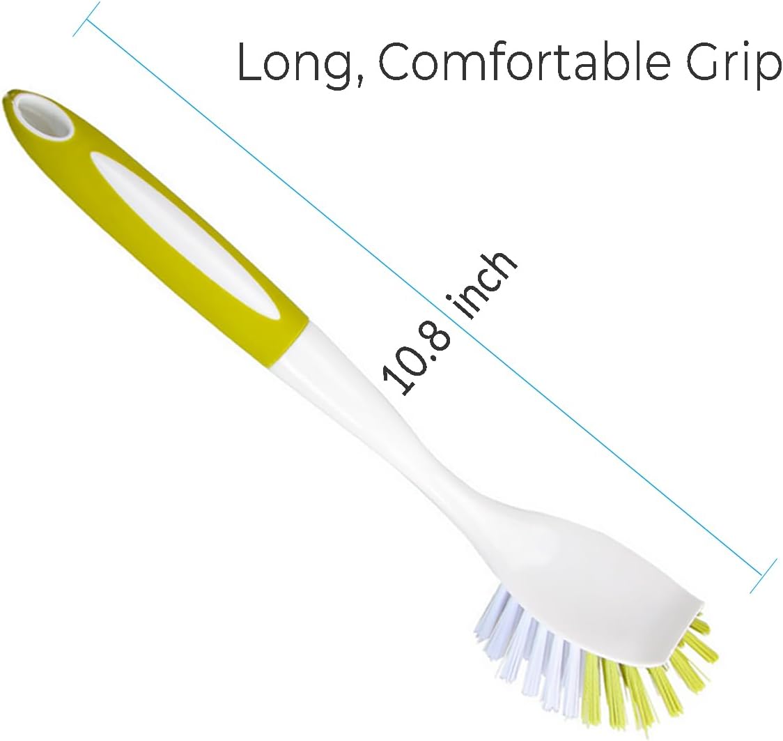 Dish Brush with Handle, Stiff Bristles Dish Scrubber for Pots, Pans & Sink Cleaning, 3 Pack