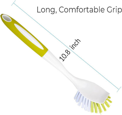 Dish Brush with Handle, Stiff Bristles Dish Scrubber for Pots, Pans & Sink Cleaning, 3 Pack
