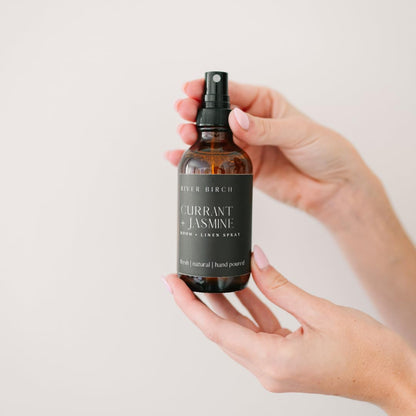 River Birch Luxury Linen and Room Spray - Home Signature Scent Balsam and Cedar Room Fragrance Spray - Fragrant Fresh Linen Air Freshener For Bedding - Handmade in Texas - 4 oz Glass Amber Bottle