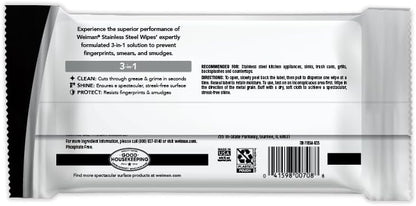 Weiman Stainless Steel Cleaner & Polish Kit, 2 Wipes & Cloth, Anti-Fingerprint, Removes Grease, Water Spots, Streaks & Residue, Polishing Cleaner Safe for Appliances, Chrome, Sinks & Grill Exteriors