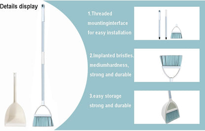 Mini Broom with Dustpan for Kids,Little Housekeeping Helper Set (Light Blue)